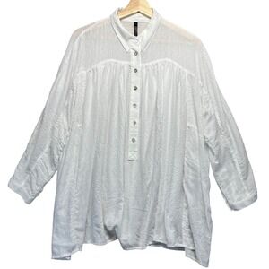 White Textured Button Front Tunic Shirt Top Coastal Cottagecore‎ Beach Size 2
